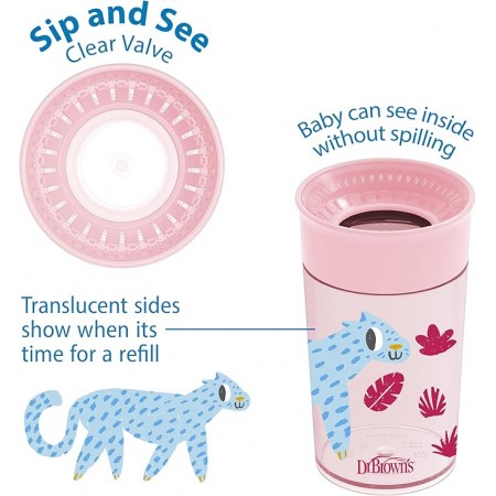 DR BROWN´S VASO CHEERS 360º +9MESES SIN BOQUILLA ROSA 300 ML