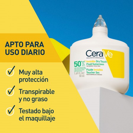 Fluido protector solar CeraVe apto para usar a diario y testado bajo el maquillaje