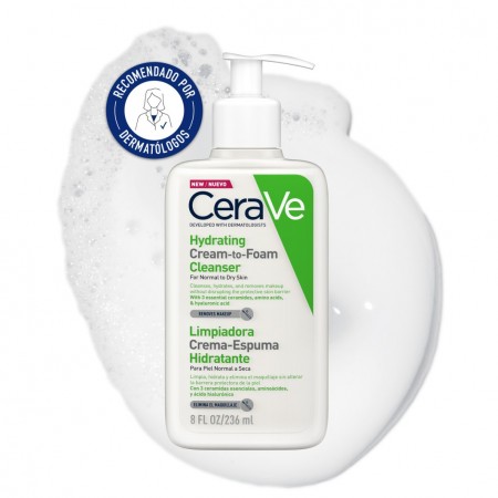 CeraVe Limpiador Crema Hidratante Espumosa de 236 ml recomendado por dermatólogos