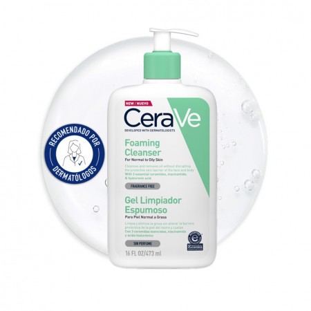 CeraVe Gel Limpiador Espumoso de 473 ml recomendado por dermatólogos
