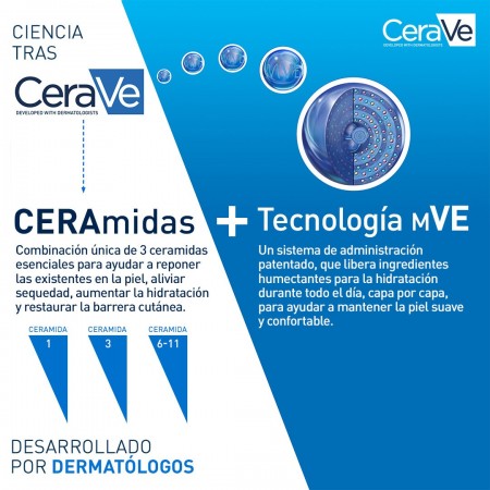 Fórmula de la limpiadora CeraVe con tres ceramidas esenciales y sistema de liberación MVE