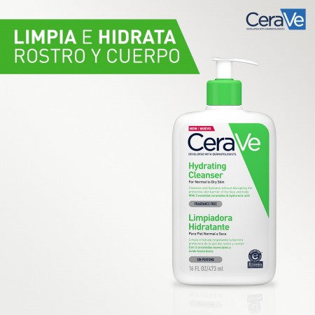 Limpiadora CeraVe de 473 ml diseñada para limpiar e hidratar la piel sin alterar su barrera
