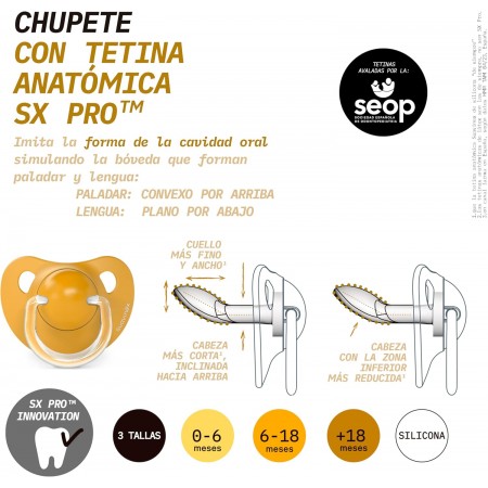 SUAVINEX CHUPETE DE SILICONA SX PRO ANATOMICO CLASICO DE 0 A 6 MESES 2 CHUPETES