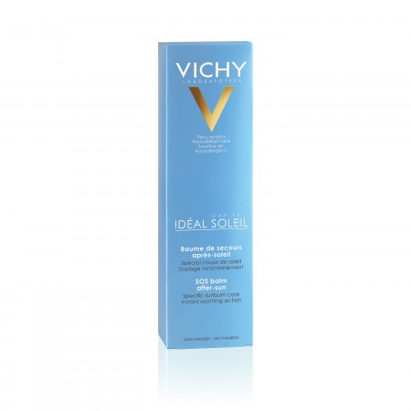 Empaque oficial de cartón del bálsamo reparador aftersun Vichy de 100 ml