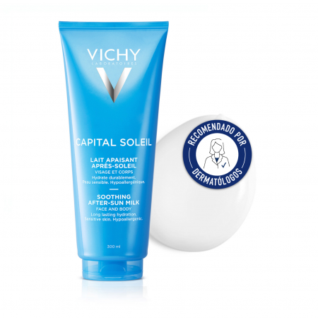 Vichy Capital Soleil After-Sun Leche Calmante recomendado por dermatólogos para rostro y cuerpo