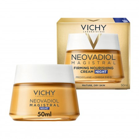 Tarro y caja de Crema nutritiva y reafirmante de noche Vichy Neovadiol Magistral