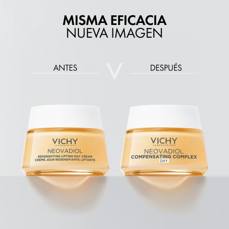 Evolución del diseño de envase de la crema lifting de día Vichy Neovadiol Complejo Sustitutivo