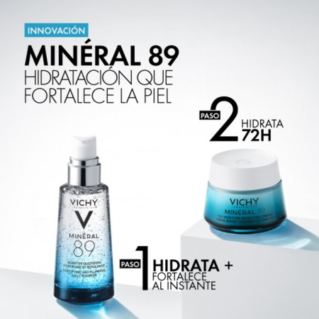 Rutina de hidratación Vichy Minéral 89 combinando el sérum facial y la crema hidratante 72h