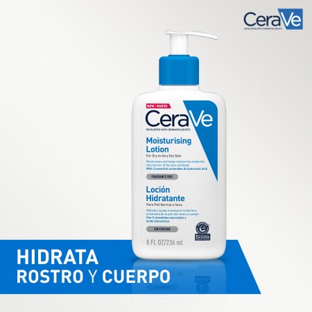 Loción hidratante ligera de CeraVe apta para el cuidado diario de rostro y cuerpo
