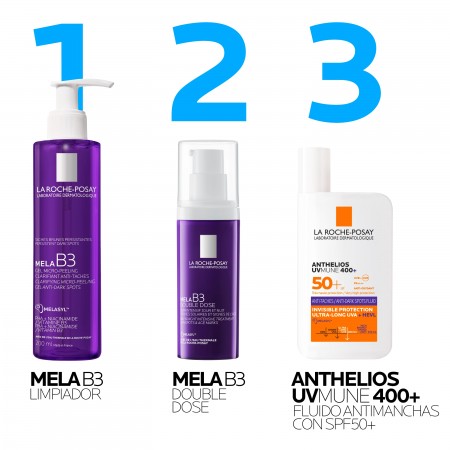 Rutina antimanchas completa de La Roche-Posay combinando la gama Mela B3 y fotoprotector