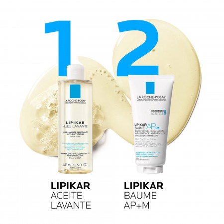 Rutina de ducha e hidratación para pieles atópicas con aceite lavante y bálsamo Lipikar AP+M