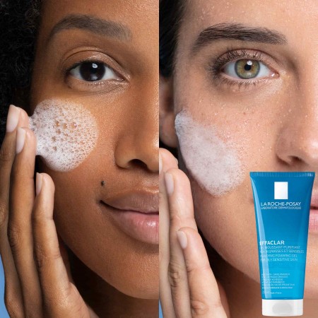 Aplicación en rostro de La Roche-Posay Effaclar gel purificante para pieles con tendencia acneica