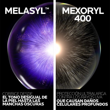 Tecnología antimanchas avanzada de Anthelios UVMune 400 con activos Melasyl y filtro Mexoryl 400