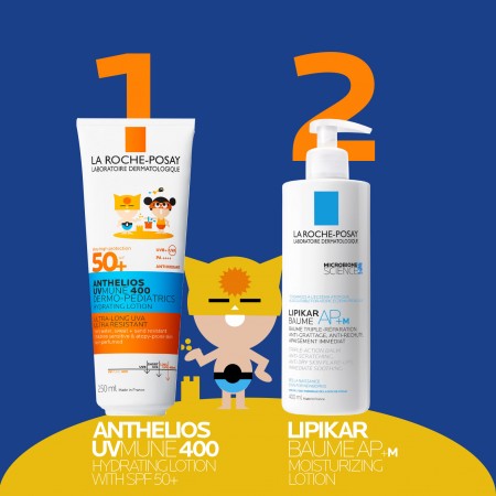 Rutina de fotoprotección e hidratación infantil con Anthelios Dermo-Pediatrics y Lipikar Baume AP+M