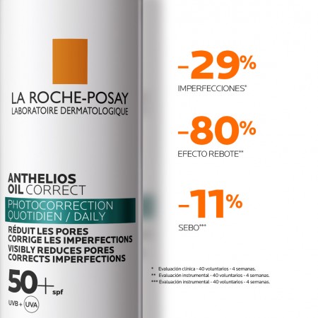 Resultados de reducción de imperfecciones, poros y brillos con La Roche-Posay Anthelios Oil Correct SPF50+