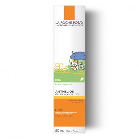 Caja de presentación oficial de La Roche-Posay Anthelios Dermo-Pediatrics Bebé Loción Protectora SPF50+ 50 ml