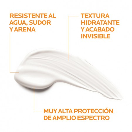 Textura hidratante de acabado invisible y resistente al agua, sudor y arena de Anthelios Leche Hidratante