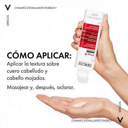 Modo de empleo y aplicación del champú anticaída Vichy Dercos Estimulante Aminexil 200 ml