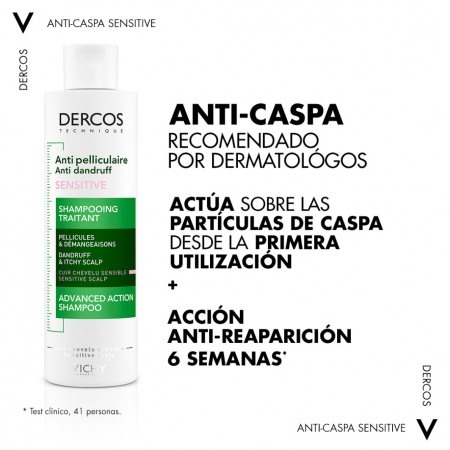 Eficacia anticaspa desde la primera aplicación y acción antireaparición de 6 semanas Vichy Dercos Sensible