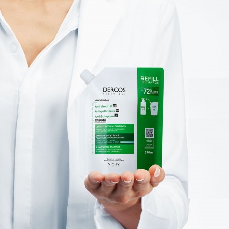 Eco-recarga de champú anticaspa dermatológico para cabello graso Vichy Dercos DS 390 ml