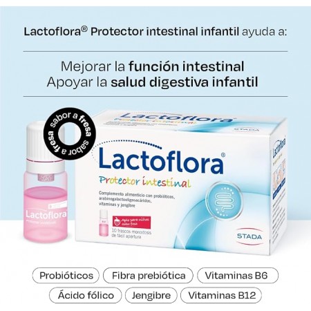 LACTOFLORA PROTECTOR INTESTINAL INFANTIL 10 FRASCOS MONODOSIS SABOR FRESA