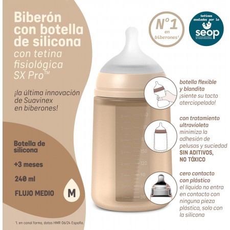 SUAVINEX BIBERON DE SILICONA INTENSE COLOUR + 3 MESES 240 ML