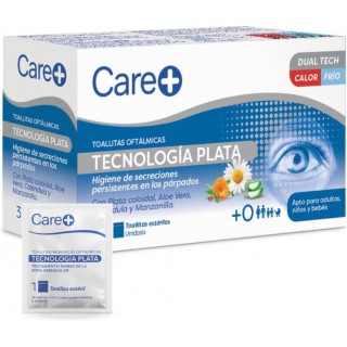 CARE+ TOALLITAS HIGIENICAS OFTALMICAS TECNOLOGIA PLATA 30 MONODOSIS ESTERILES
