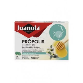 JUANOLA PROPOLIS MIEL Y ZINC 24 PASTILLAS DE GOMA SABOR EUCALIPTO