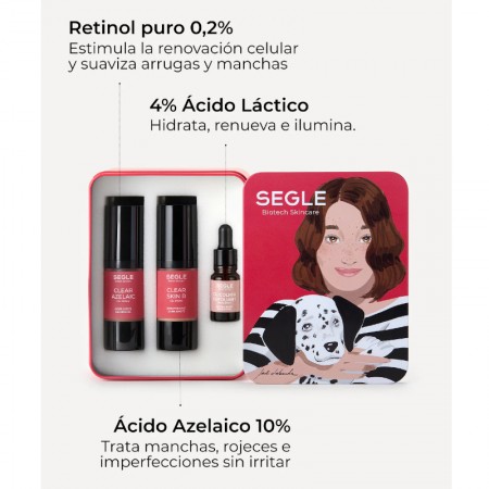 SEGLE COFRE DESPIGMENTANTE CLEAR AZELAIC GEL CREMA DIA 30ML + CLEAR SKIN R GEL CREMA 30ML LATA ROJA