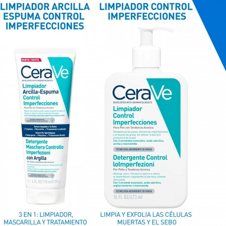 CERAVE LIMPIADOR ARCILLA-ESPUMA CONTROL IMPERFECCIONES PIEL ACNEICA 118 ML
